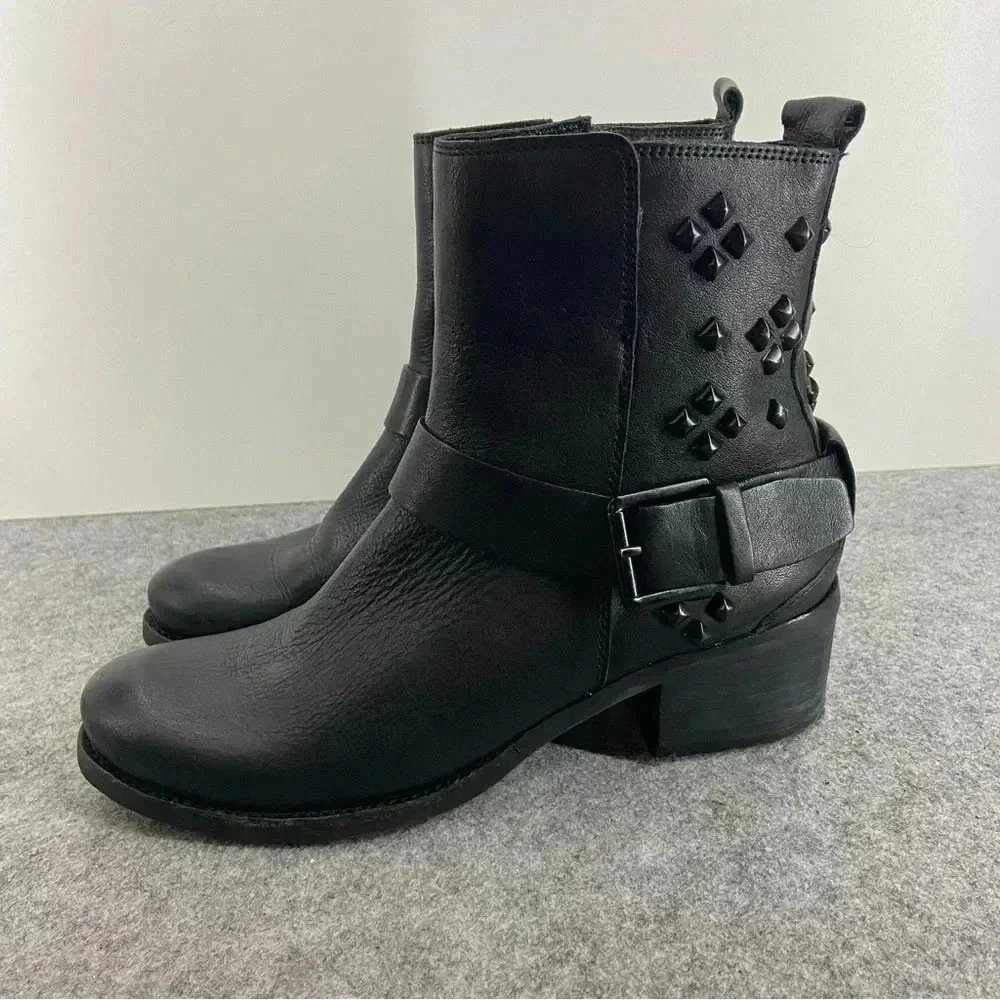 KENNEL & SCHMENGER Black Leather Studded Biker Ankle Boots Women’s Size 4/US 6.5